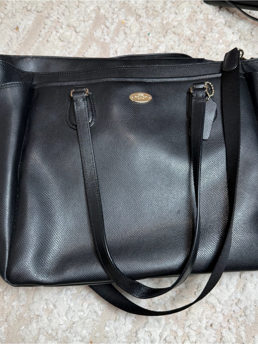 Black Leather Coach Baby Diaper Bag